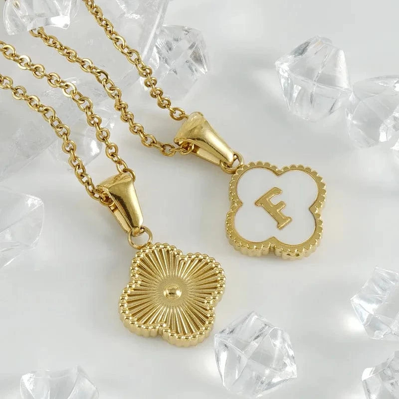Nature Shell Pendant Lucky Four-leaf Clover 18K Gold Plated Initial Letters Stainless Steel Necklace for Women Jewelry Gift