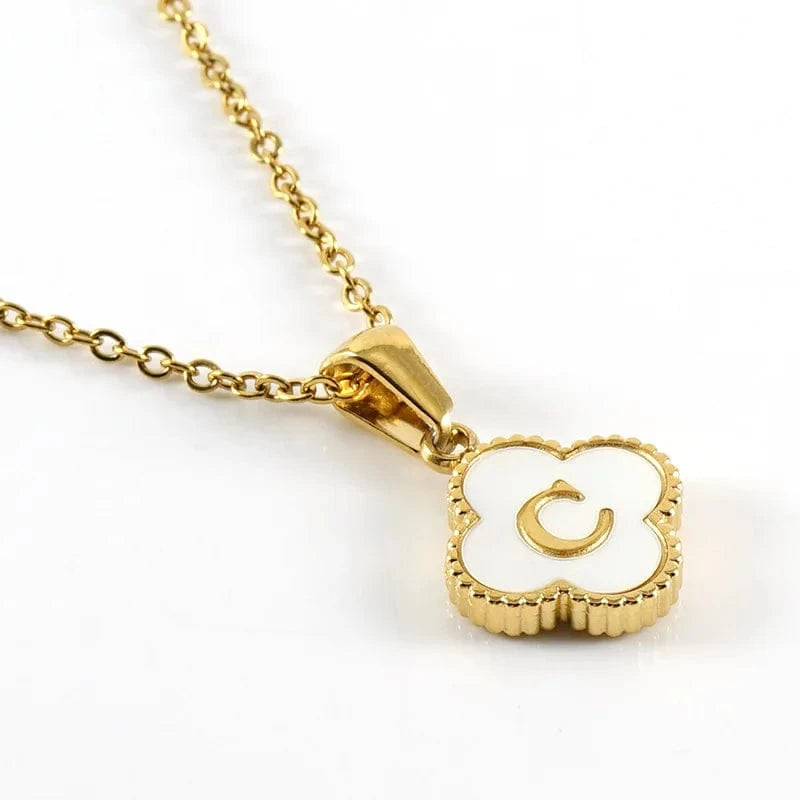Nature Shell Pendant Lucky Four-leaf Clover 18K Gold Plated Initial Letters Stainless Steel Necklace for Women Jewelry Gift