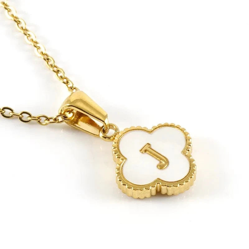 Nature Shell Pendant Lucky Four-leaf Clover 18K Gold Plated Initial Letters Stainless Steel Necklace for Women Jewelry Gift