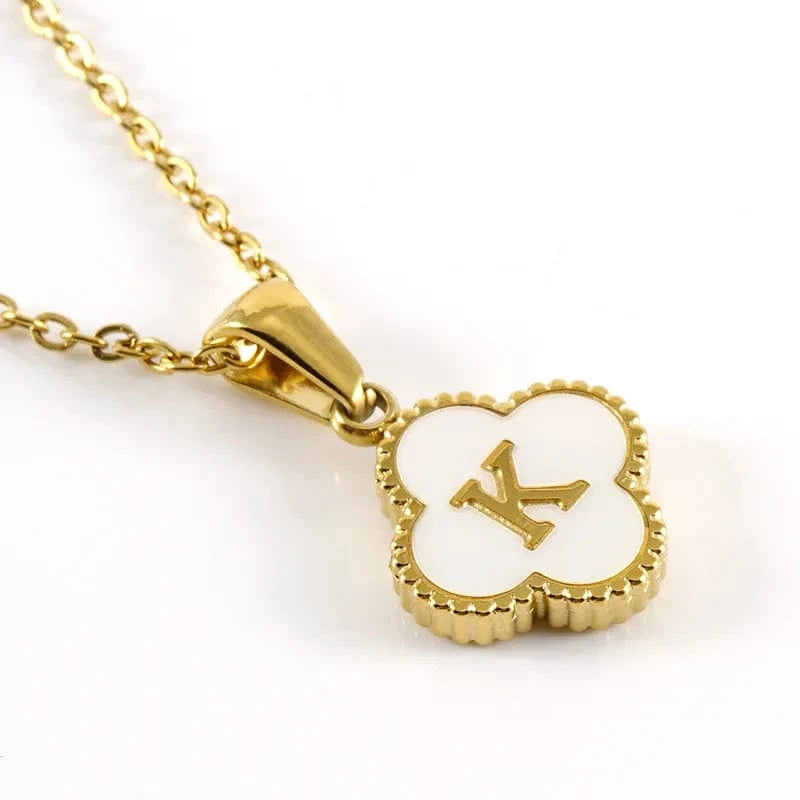 Nature Shell Pendant Lucky Four-leaf Clover 18K Gold Plated Initial Letters Stainless Steel Necklace for Women Jewelry Gift