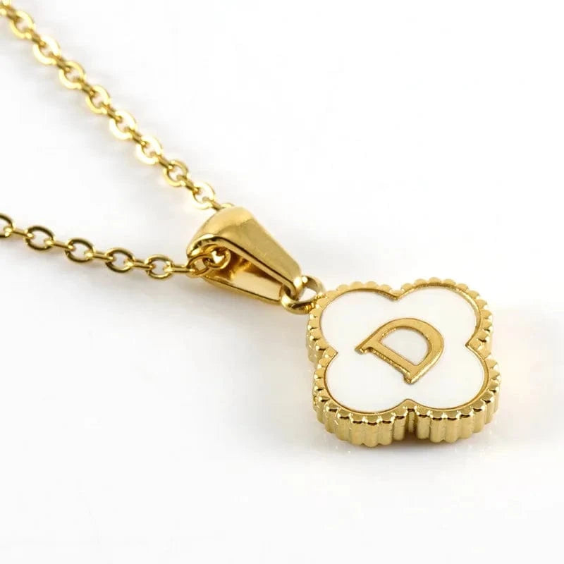 Nature Shell Pendant Lucky Four-leaf Clover 18K Gold Plated Initial Letters Stainless Steel Necklace for Women Jewelry Gift