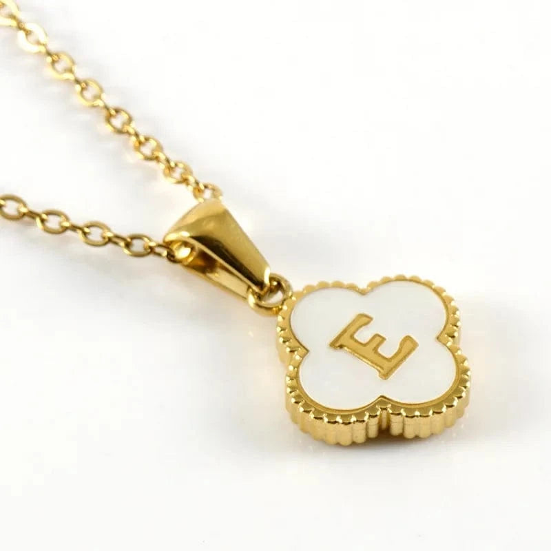 Nature Shell Pendant Lucky Four-leaf Clover 18K Gold Plated Initial Letters Stainless Steel Necklace for Women Jewelry Gift