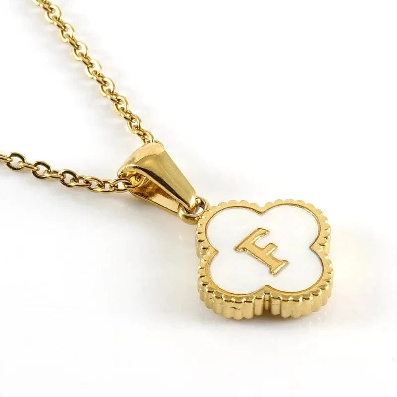 Nature Shell Pendant Lucky Four-leaf Clover 18K Gold Plated Initial Letters Stainless Steel Necklace for Women Jewelry Gift
