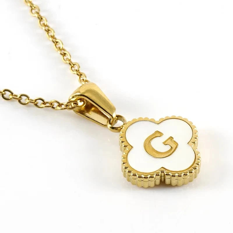 Nature Shell Pendant Lucky Four-leaf Clover 18K Gold Plated Initial Letters Stainless Steel Necklace for Women Jewelry Gift
