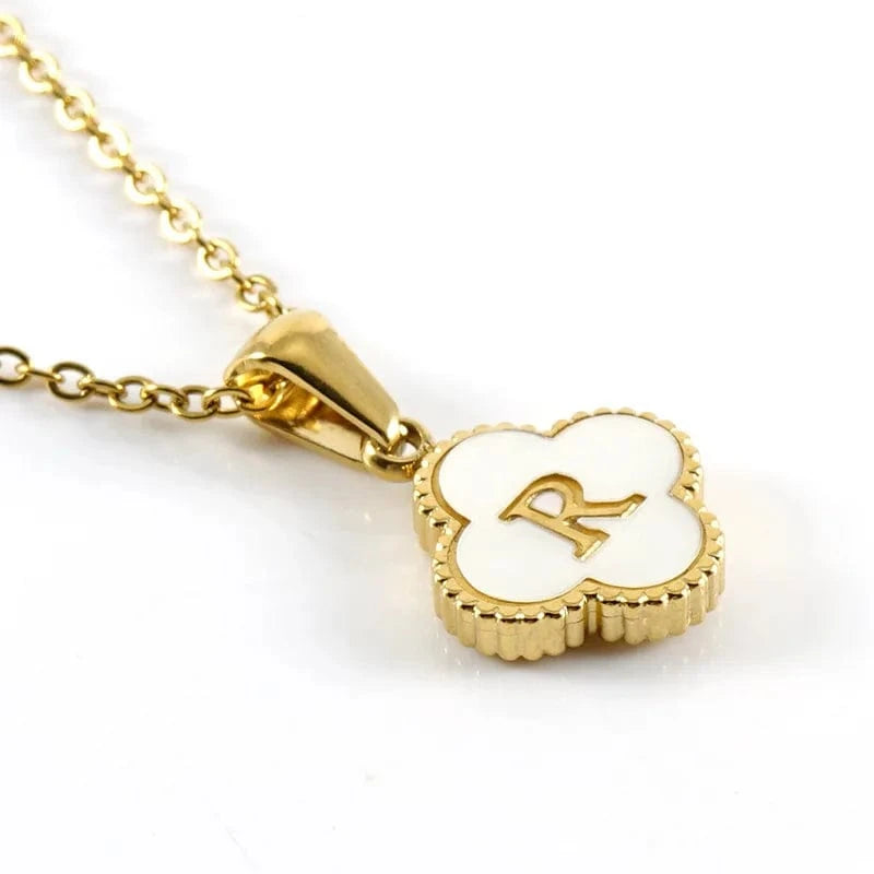 Nature Shell Pendant Lucky Four-leaf Clover 18K Gold Plated Initial Letters Stainless Steel Necklace for Women Jewelry Gift
