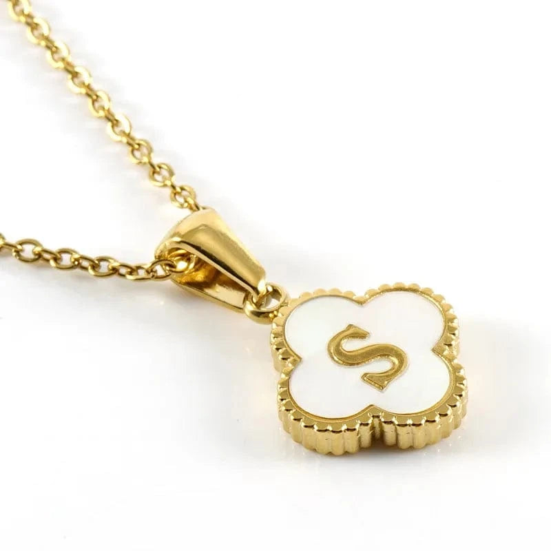 Nature Shell Pendant Lucky Four-leaf Clover 18K Gold Plated Initial Letters Stainless Steel Necklace for Women Jewelry Gift