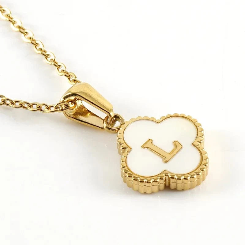 Nature Shell Pendant Lucky Four-leaf Clover 18K Gold Plated Initial Letters Stainless Steel Necklace for Women Jewelry Gift