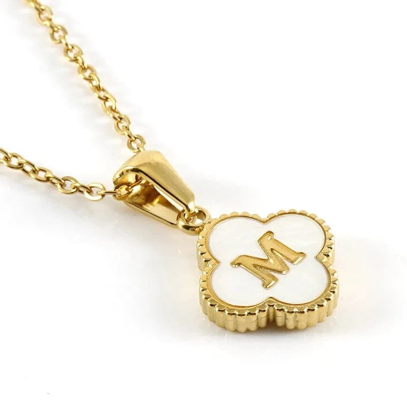 Nature Shell Pendant Lucky Four-leaf Clover 18K Gold Plated Initial Letters Stainless Steel Necklace for Women Jewelry Gift