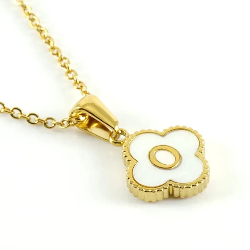Nature Shell Pendant Lucky Four-leaf Clover 18K Gold Plated Initial Letters Stainless Steel Necklace for Women Jewelry Gift