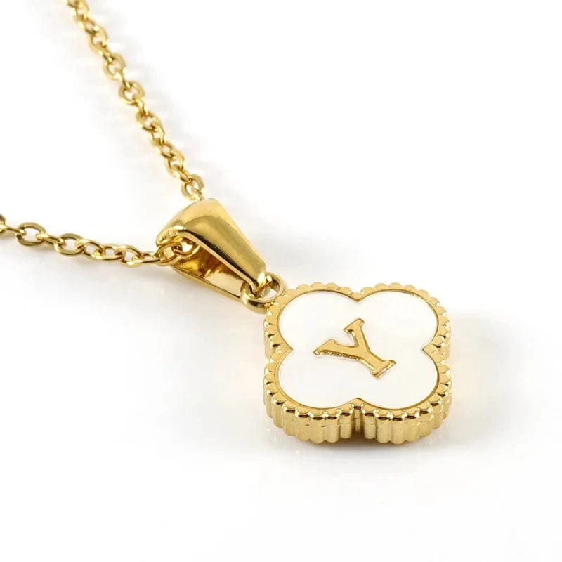 Nature Shell Pendant Lucky Four-leaf Clover 18K Gold Plated Initial Letters Stainless Steel Necklace for Women Jewelry Gift