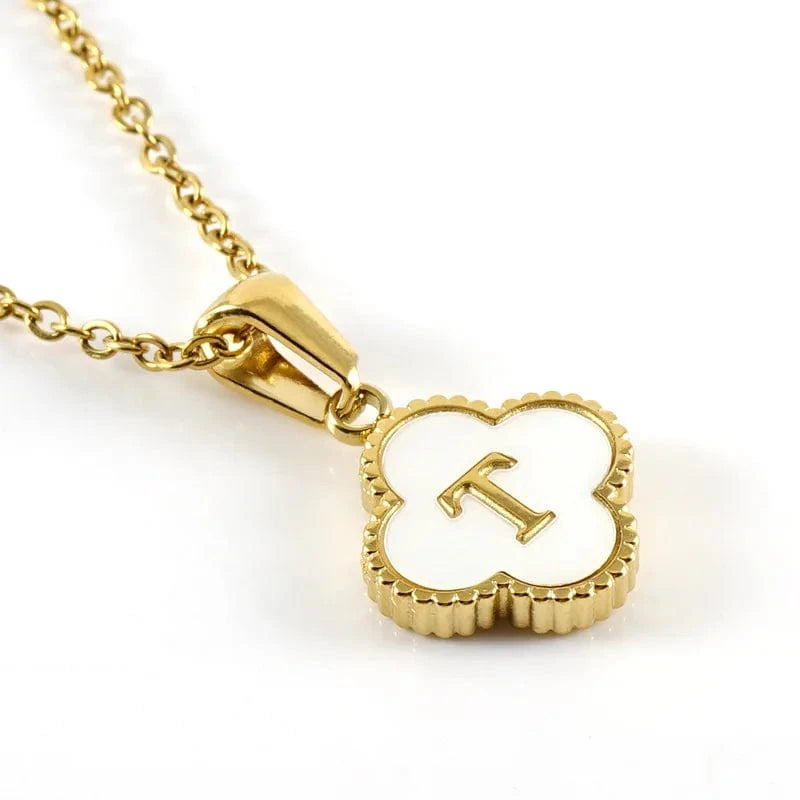 Nature Shell Pendant Lucky Four-leaf Clover 18K Gold Plated Initial Letters Stainless Steel Necklace for Women Jewelry Gift