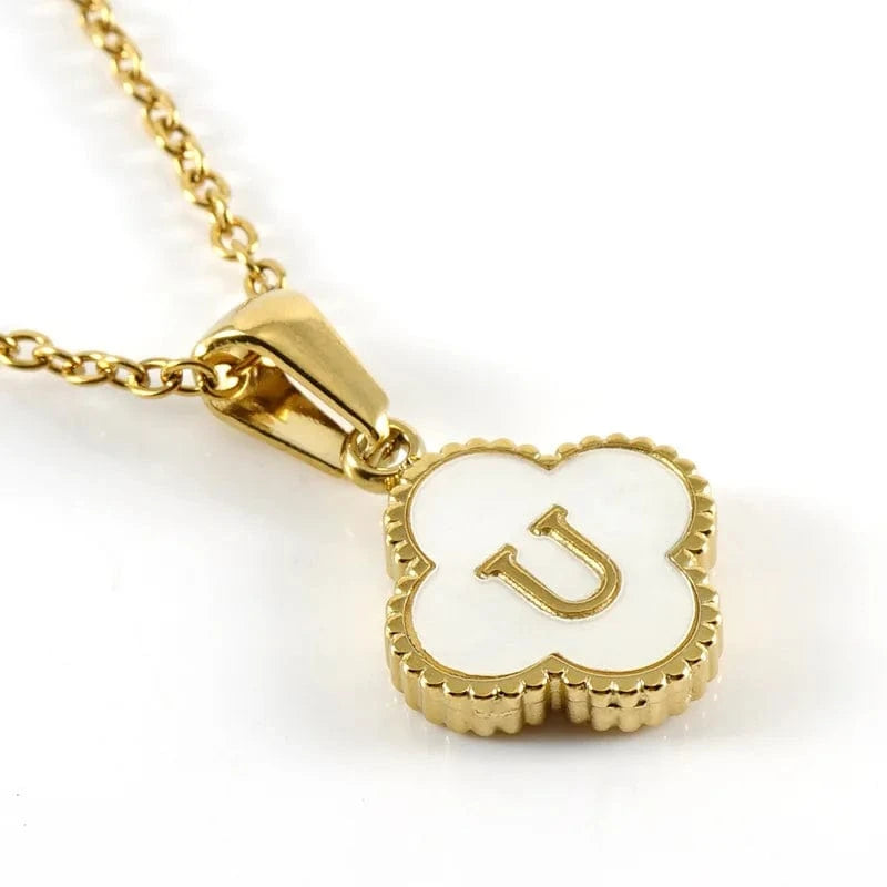 Nature Shell Pendant Lucky Four-leaf Clover 18K Gold Plated Initial Letters Stainless Steel Necklace for Women Jewelry Gift