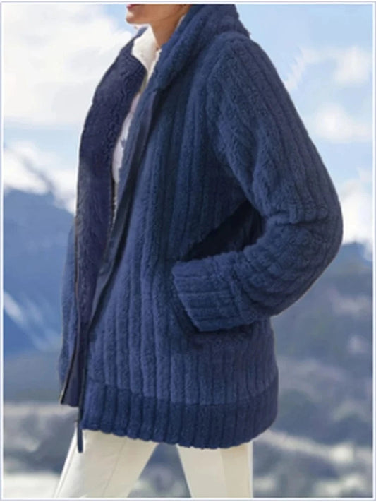Navy / 4XL Plus Size 2024 New Women's Casual Hooded Jacket Zip Solid Colour Jacket Best Choice for Autumn and Winter