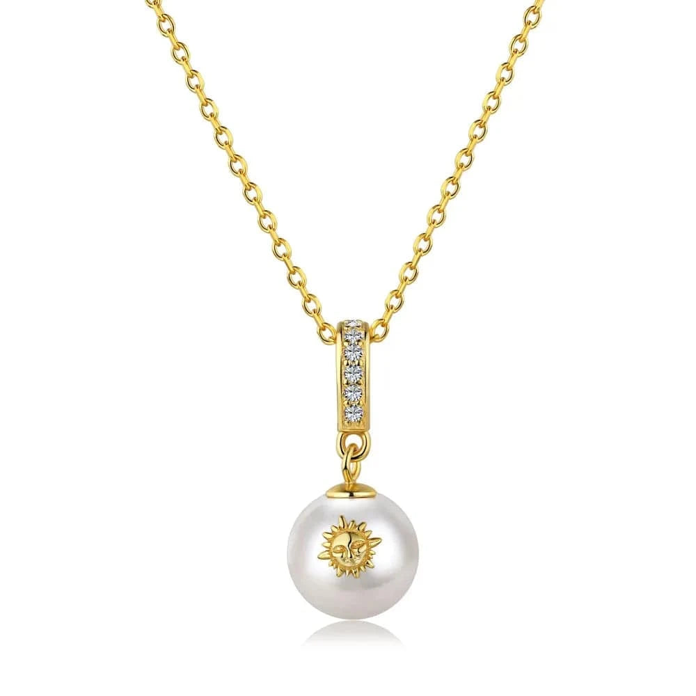 NE190018-S-G-WH[15.75"] Dylam Trendy Charm Luxury Pendant Jewelry Fashion 18K Gold Plated Chain 925 Sterling Silver Pearl Necklaces