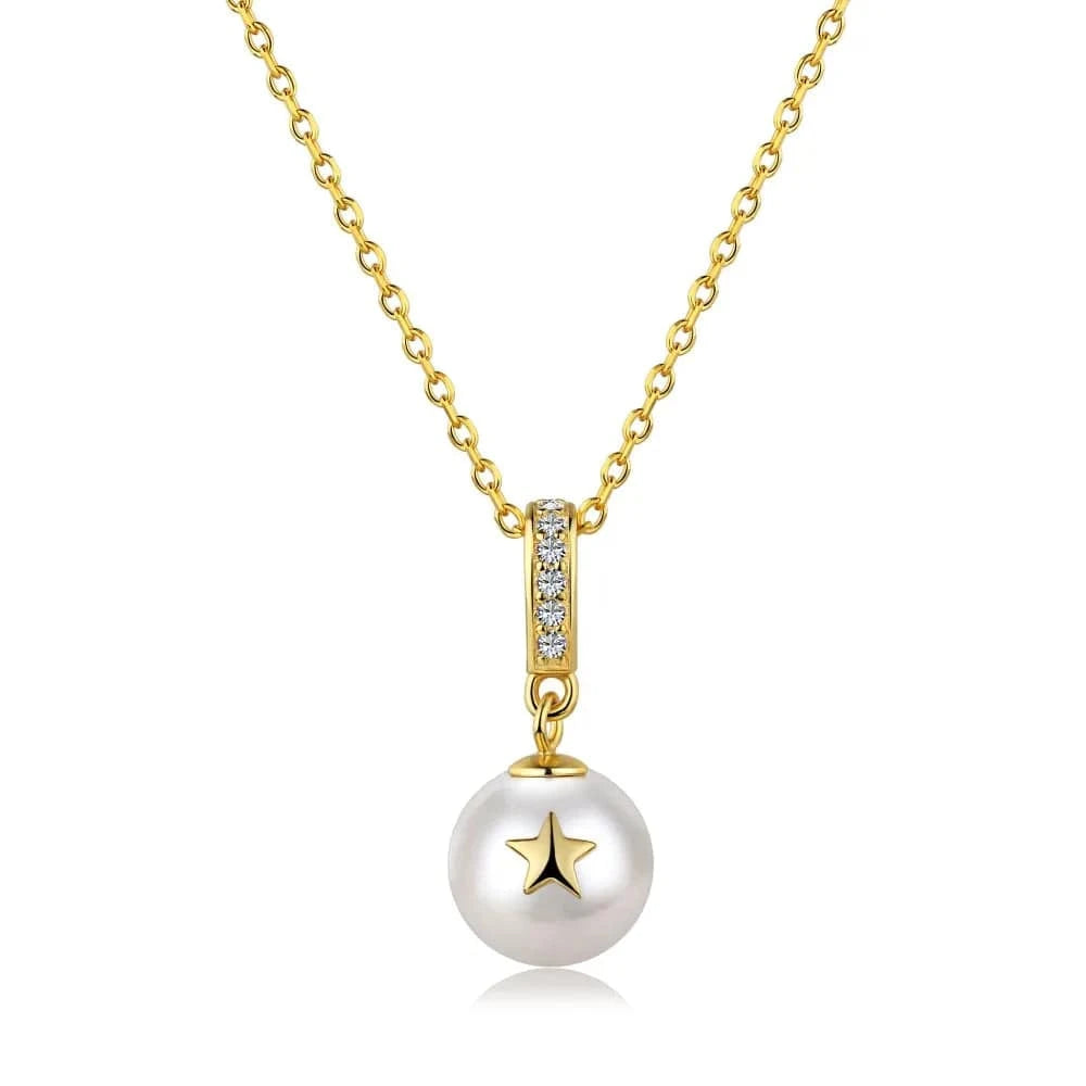 NE190020-S-A-WH[15.75"] Dylam Trendy Charm Luxury Pendant Jewelry Fashion 18K Gold Plated Chain 925 Sterling Silver Pearl Necklaces