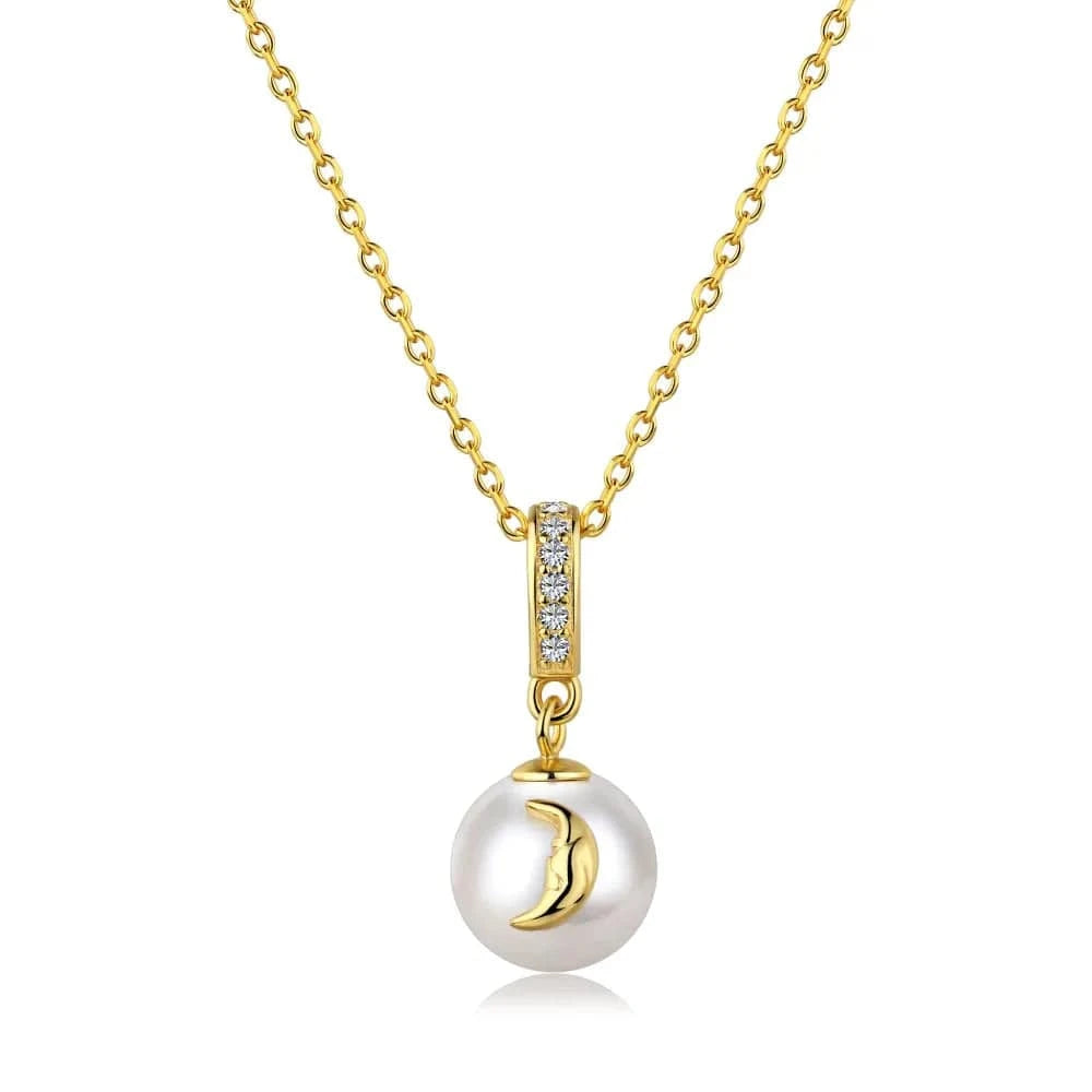 NE190021-S-G-WH[15.75"] Dylam Trendy Charm Luxury Pendant Jewelry Fashion 18K Gold Plated Chain 925 Sterling Silver Pearl Necklaces