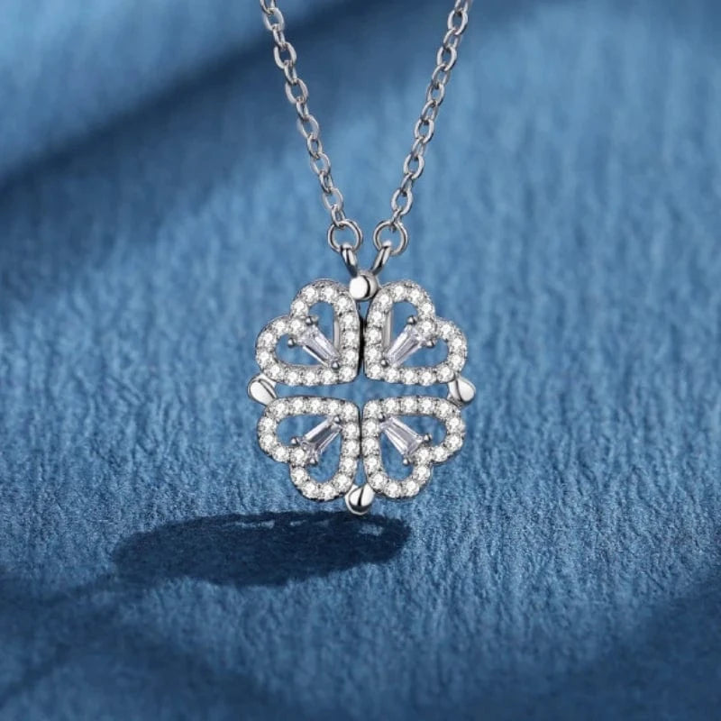 NECKLACE / 0603 Silver Love Magnetic Pendant Necklace Ladies Clover Necklace Heart Shaped Clover Necklace Lucky 4 In 1 Love Pendant Jewelry Gift