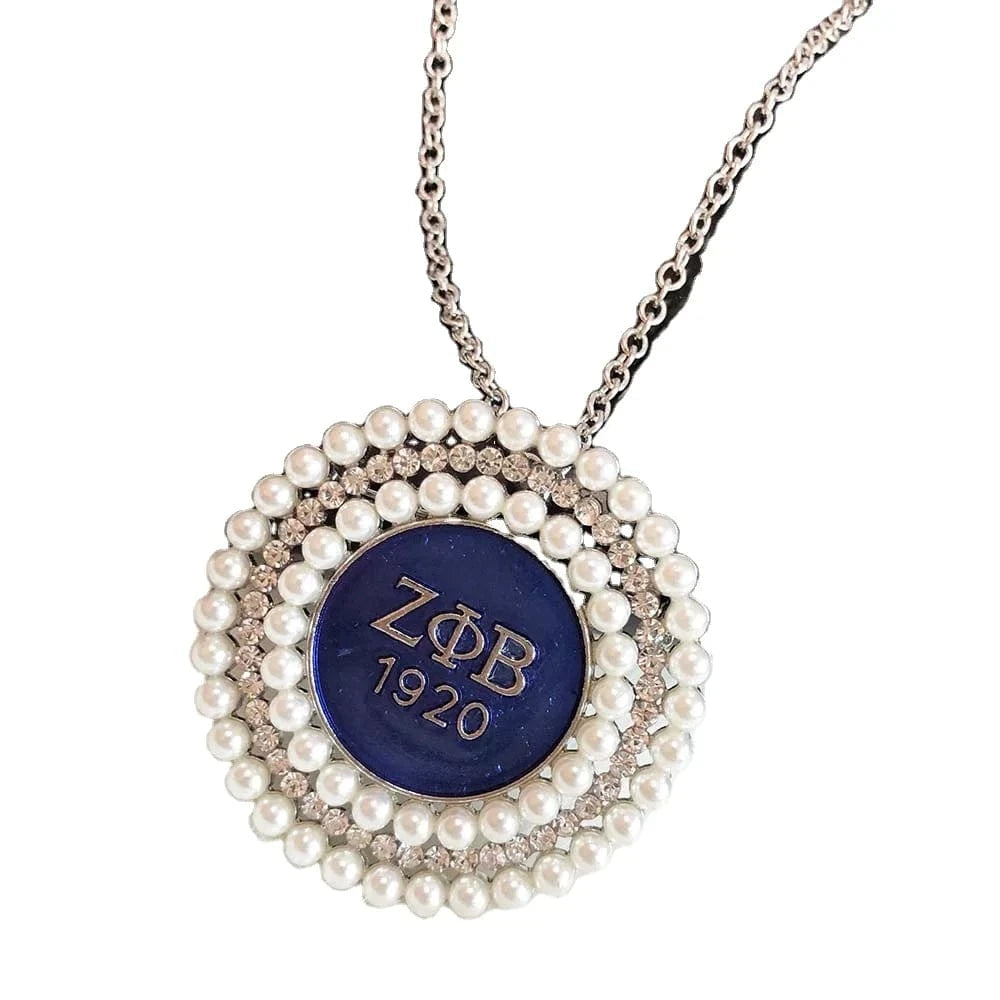 Necklace / #1 Zeta Phi Beta Greek Sorority letter white Pearl rhinestone Circular shape Brooches Jewelry for Women Necklaces