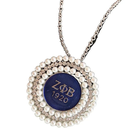 Necklace / #1 Zeta Phi Beta Greek Sorority letter white Pearl rhinestone Circular shape Brooches Jewelry for Women Necklaces
