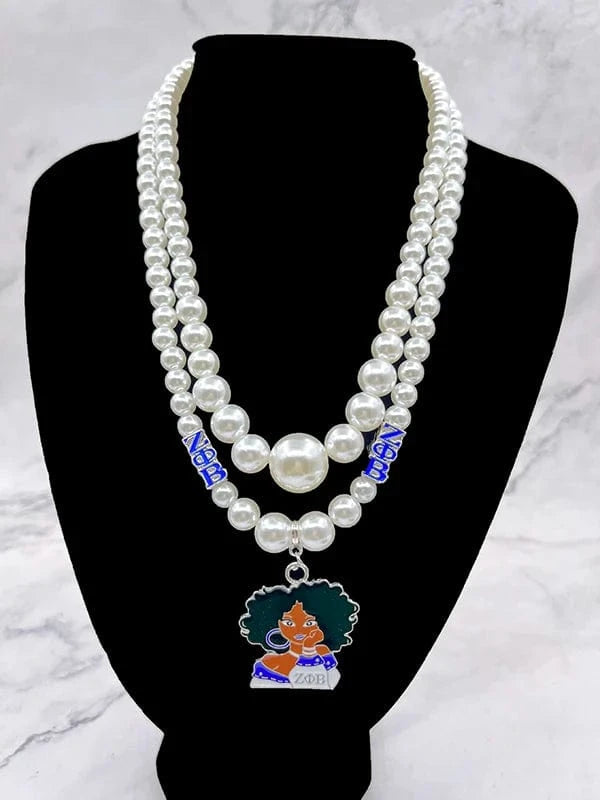 Necklace / 10 Custom 2023 Greek Sorority ZPB Long White Pearl Necklaces High Fashion Pendant Necklace Women Full Dress