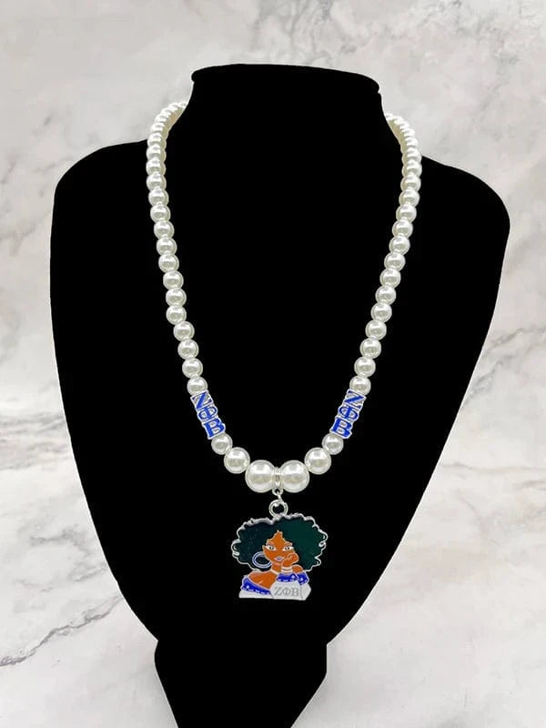 Necklace / 11 Custom 2023 Greek Sorority ZPB Long White Pearl Necklaces High Fashion Pendant Necklace Women Full Dress