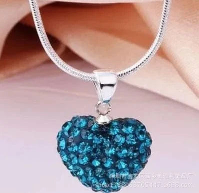 necklace / 16inches / 10 Wholesale Berry Small Heart WIth Crystal Diamond Drop Lady Pendant Necklace Party Gift For Girl