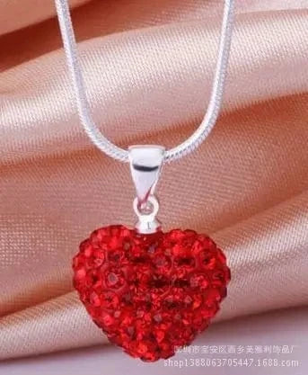 necklace / 16inches / 8 Wholesale Berry Small Heart WIth Crystal Diamond Drop Lady Pendant Necklace Party Gift For Girl