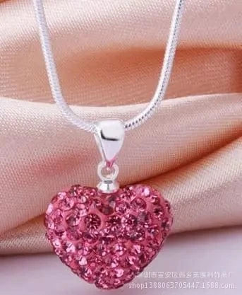 necklace / 16inches / X522-2 green Wholesale Berry Small Heart WIth Crystal Diamond Drop Lady Pendant Necklace Party Gift For Girl