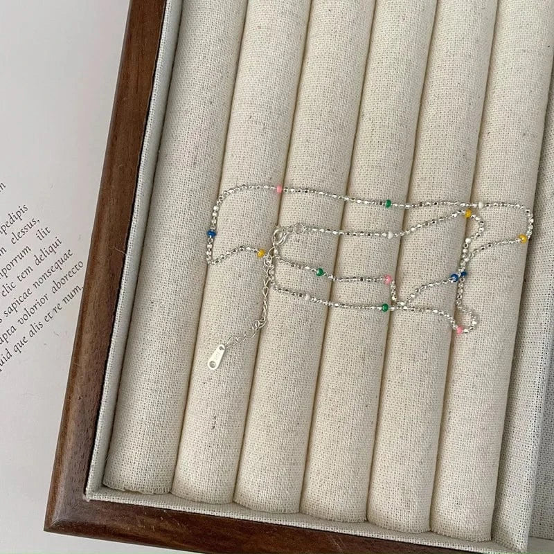 Necklace 40+4cm / silver Geometric Rainbow Colorful Beads Chain Necklaces Wholesale 925 Sterling Silver Fashion Jewelry