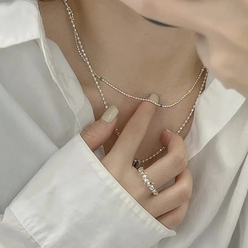 Necklace 40+4cm / silver Geometric Rainbow Colorful Beads Chain Necklaces Wholesale 925 Sterling Silver Fashion Jewelry