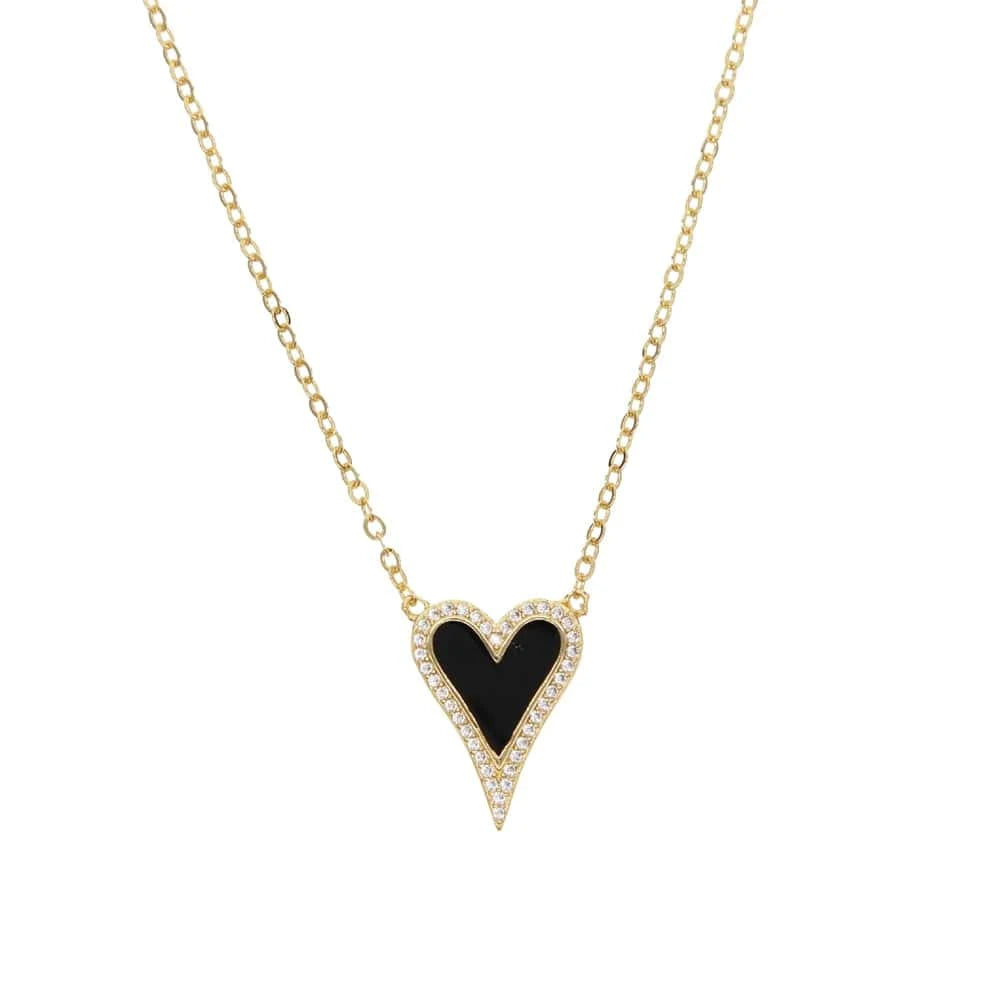 necklace 41+5cm / N382-Black Micro Pave 5A Black White Red CZ Enamel Heart Necklace Bracelet Earring For Women Fashion Jewelry Set