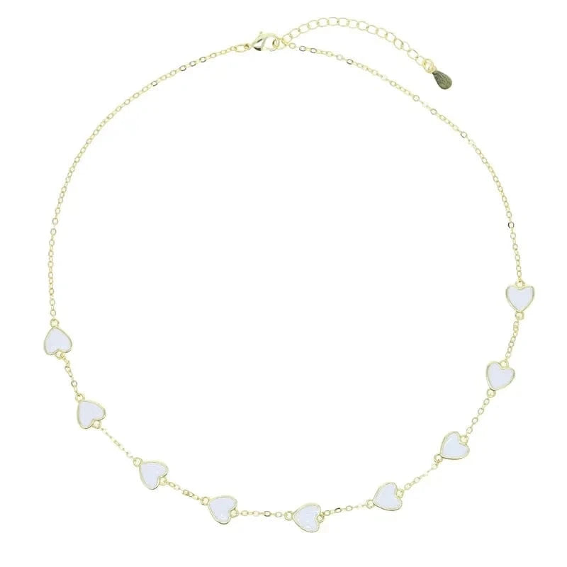 necklace 41+5cm / Y-White Micro Pave 5A Black White Red CZ Enamel Heart Necklace Bracelet Earring For Women Fashion Jewelry Set