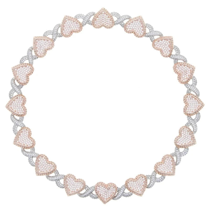 necklace 41cm / N1041-Silver rose two tone Bling Gold Rose Gold Two Tone Plated Fashion Women Jewelry Set 5A Cubic Zirconia CZ Heart Infinity Chain Necklace Bracelet