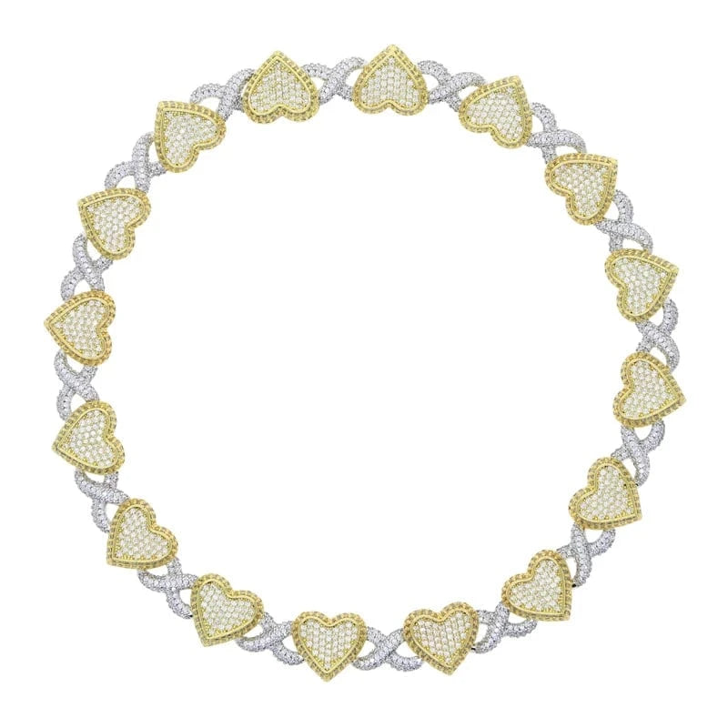 necklace 46cm / N1041-Silver gold two tone Bling Gold Rose Gold Two Tone Plated Fashion Women Jewelry Set 5A Cubic Zirconia CZ Heart Infinity Chain Necklace Bracelet