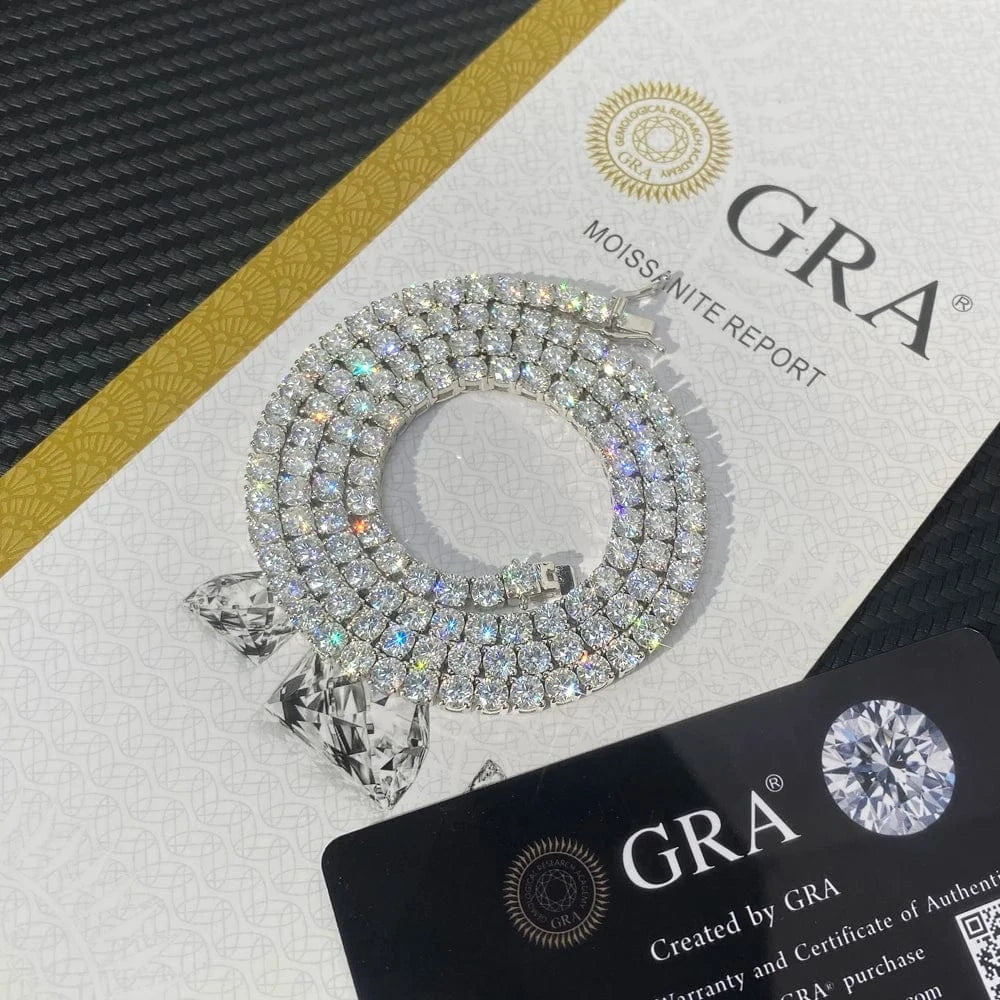 Necklace 4mm 24inch / D color(White gold plated) Cheapest Price Tennis Chain Iced Out 3MM 4MM 5MM Blue Green VVS Moissanite Tennis Chain HipHop Jewelry Necklace Diamond Bracelet