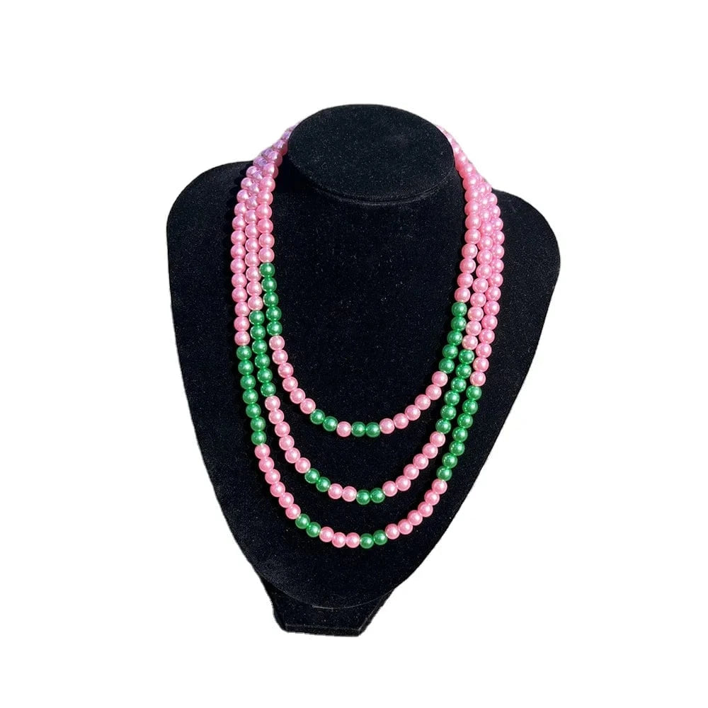 Necklace / A greek sorority Three layer pearl necklace pink green pearl Elegant Women Fashion Jewelry graduation gift