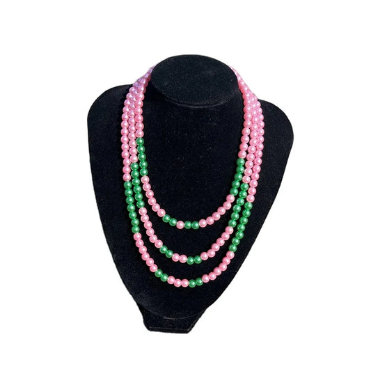 Necklace / A greek sorority Three layer pearl necklace pink green pearl Elegant Women Fashion Jewelry graduation gift