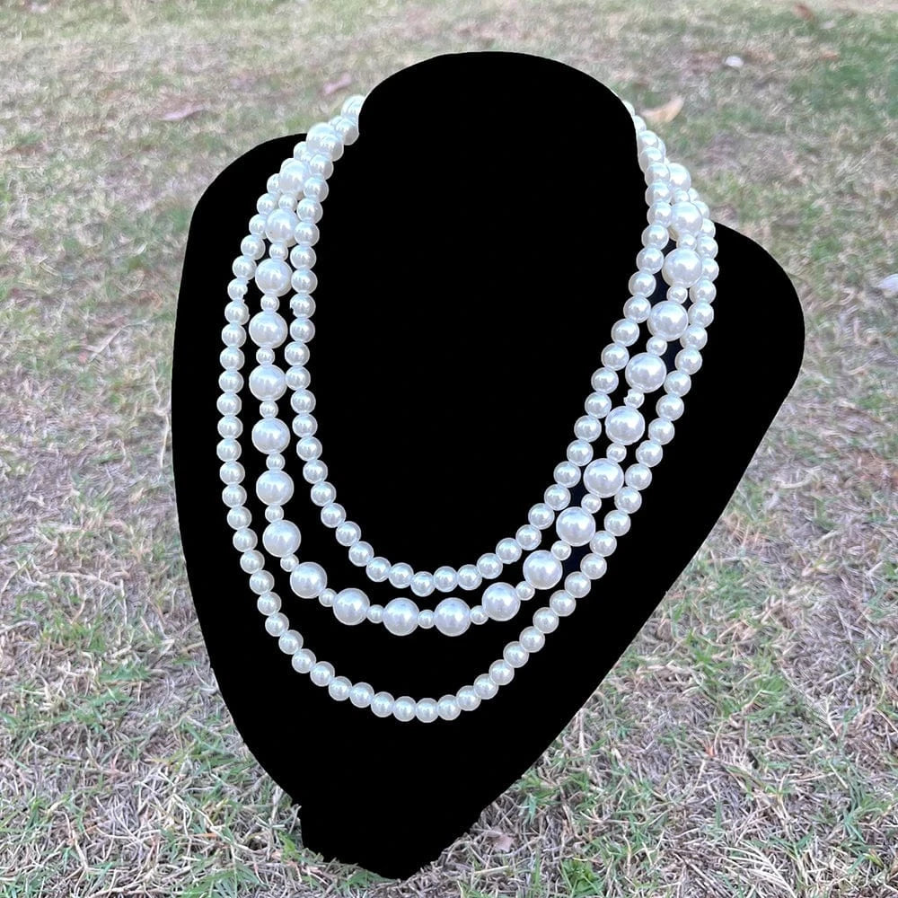 Necklace / A Pearls of different sizes Three layer necklace Greek sorority women's white pearl girlfriend's gift
