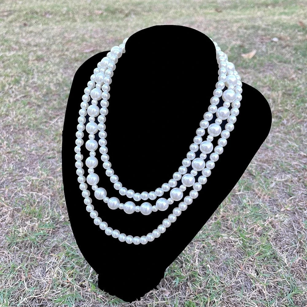 Necklace / A Pearls of different sizes Three layer necklace Greek sorority women's white pearl girlfriend's gift
