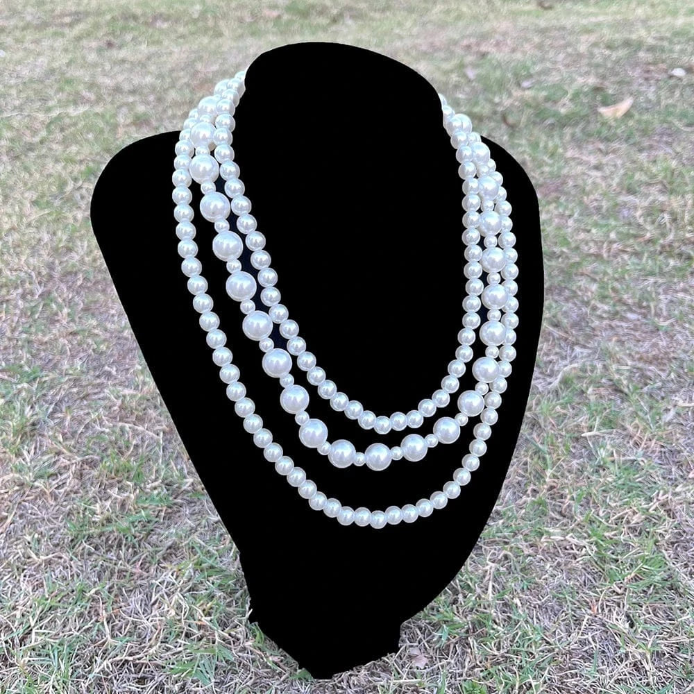 Necklace / A Pearls of different sizes Three layer necklace Greek sorority women's white pearl girlfriend's gift