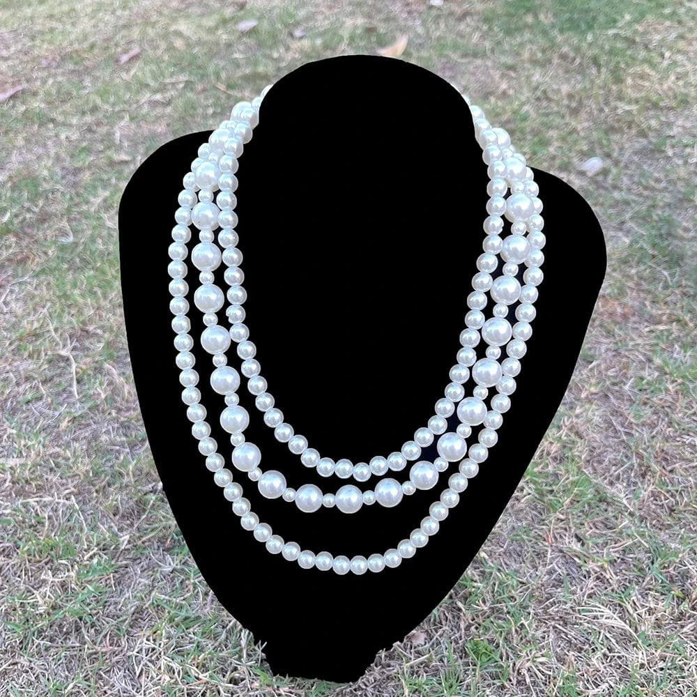 Necklace / A Pearls of different sizes Three layer necklace Greek sorority women's white pearl girlfriend's gift