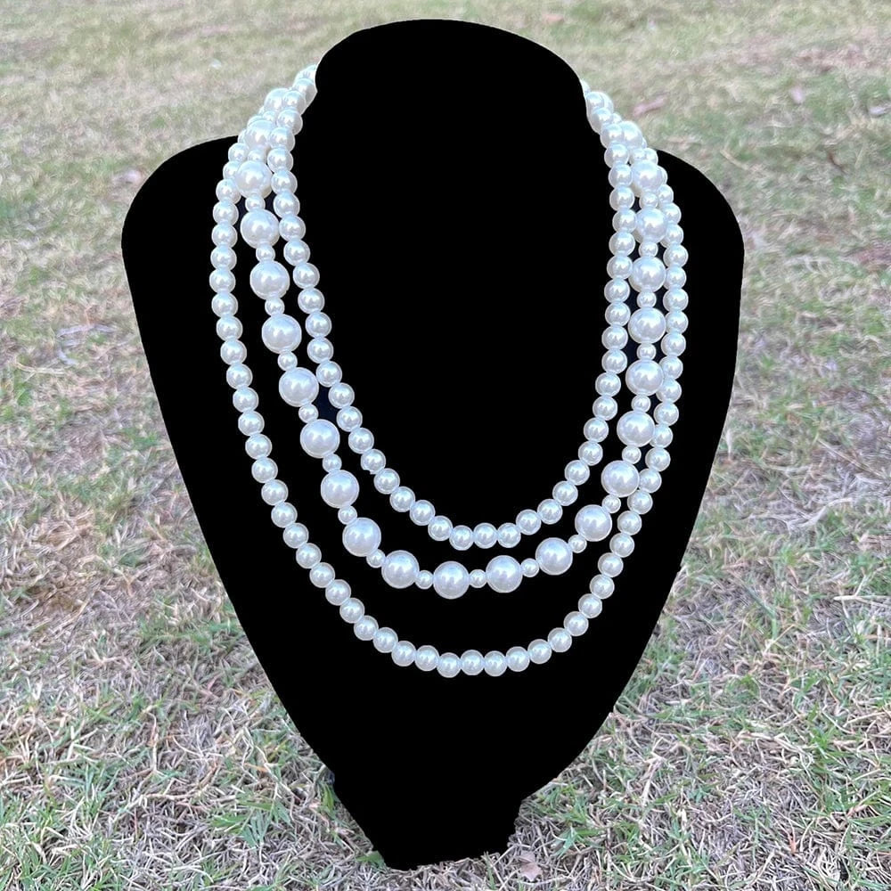 Necklace / A Pearls of different sizes Three layer necklace Greek sorority women's white pearl girlfriend's gift