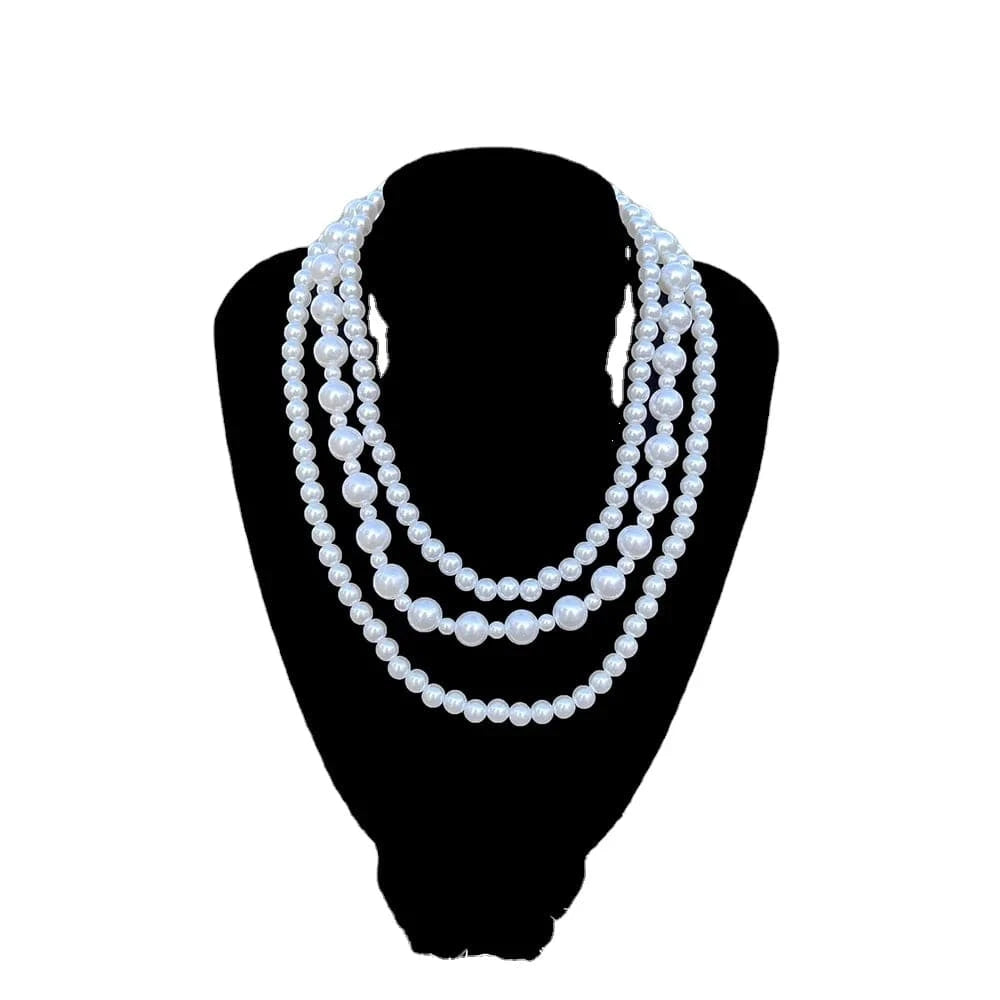 Necklace / A Pearls of different sizes Three layer necklace Greek sorority women's white pearl girlfriend's gift
