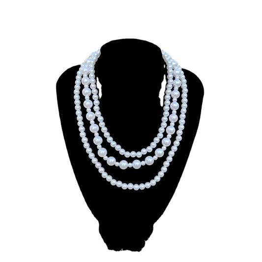 Necklace / A Pearls of different sizes Three layer necklace Greek sorority women's white pearl girlfriend's gift