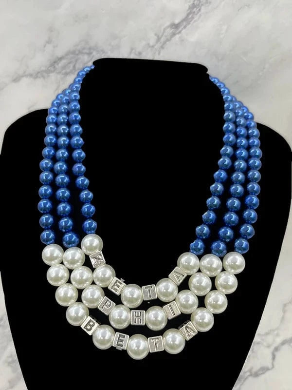 Necklace / B Greek women society ZOB sorority logo letter Pendant blue multi-layered imitation pearl necklace