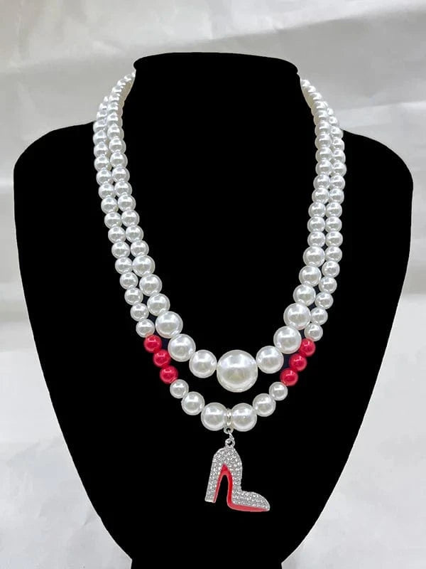 Necklace / big delta peark necklace Beyou Hotsale Large Charm Multi layers Greek Symbol Letter Delta Sorority Pearl necklace