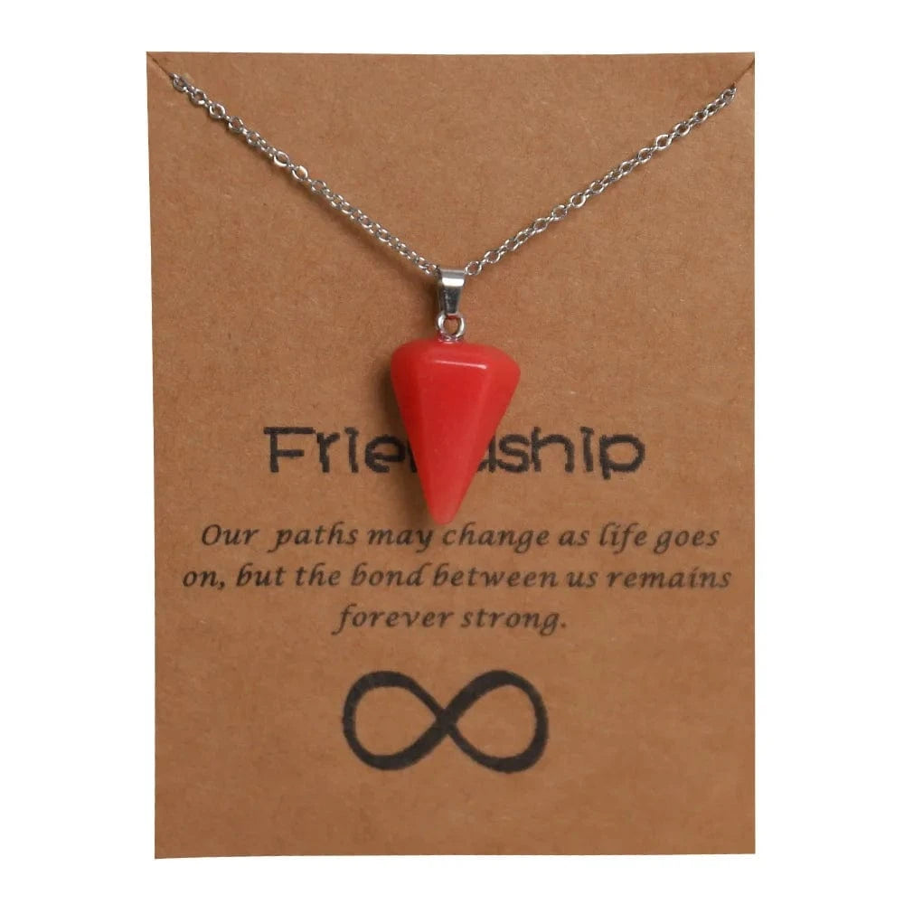 necklace / Bright red Luminous Stone Natural Crystal Agate Luminous Stone Hexagonal Cone Hexagon Prism Pendant Stainless Steel Card Necklace Moonstone Necklace