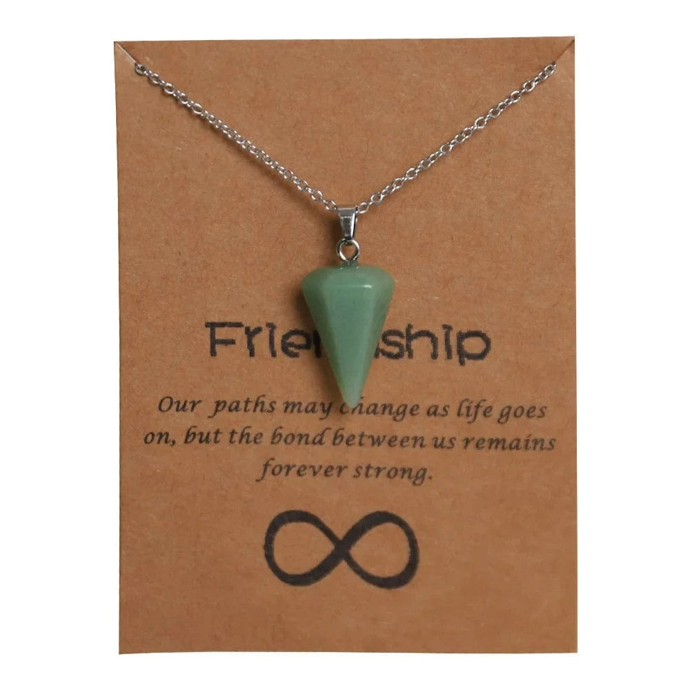 necklace / Dark green luminous Stone Natural Crystal Agate Luminous Stone Hexagonal Cone Hexagon Prism Pendant Stainless Steel Card Necklace Moonstone Necklace