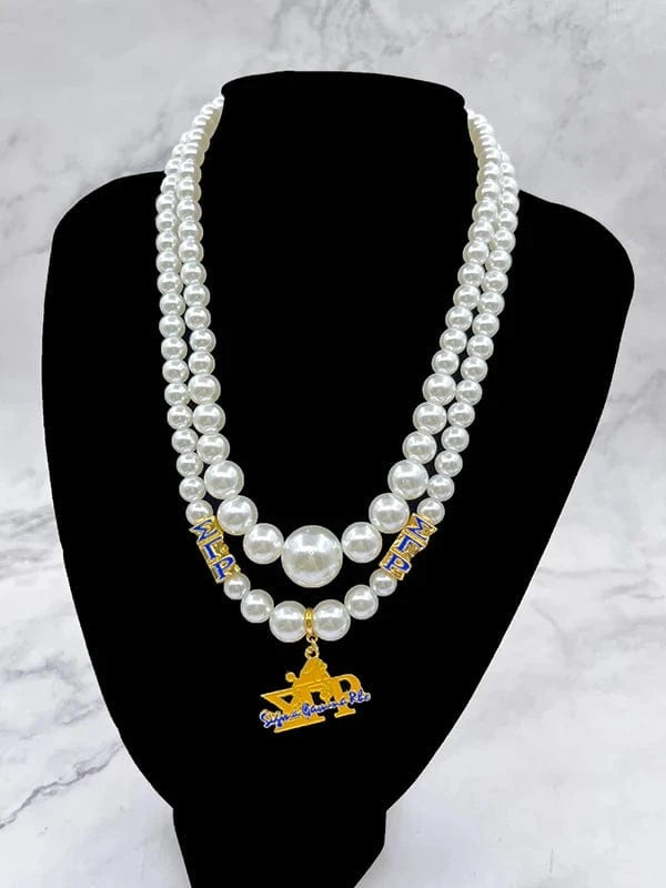 Necklace / E university women greek letter Sigma Gamma Rho sorority pendant multilayer imitation pearl bead necklace