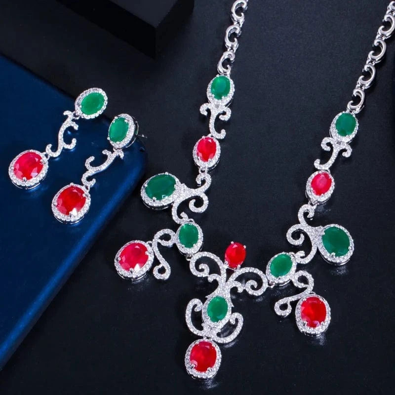 Necklace Earring Necklace Jewelry Set Gemstone Jewellery Sets Wholesale Luxury Indian Middle East Emerald Ruby Zircon Wedding